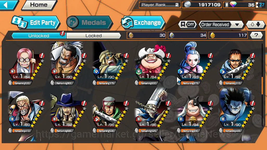 One Piece Bounty Rush Accounts Starter Global|4 EX|BP Kuzan,KOP Gol D.Roger,GP Edward Newgate,Yamato|Rank 6