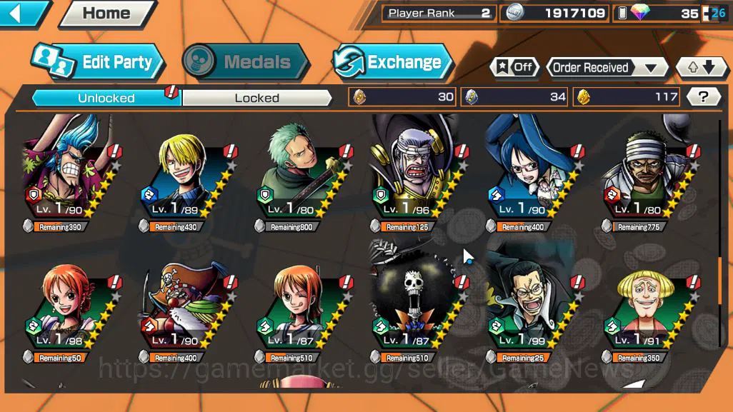 One Piece Bounty Rush Accounts Starter Global|4 EX|BP Kuzan,KOP Gol D.Roger,GP Edward Newgate,Yamato|Rank 7