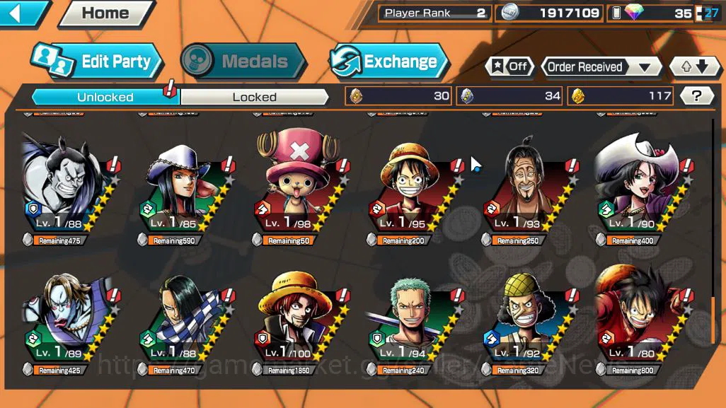 One Piece Bounty Rush Accounts Starter Global|4 EX|BP Kuzan,KOP Gol D.Roger,GP Edward Newgate,Yamato|Rank 8