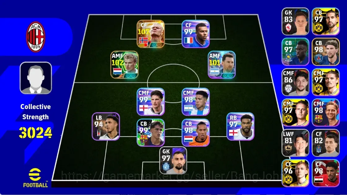 eFootball Accounts Legends & Iconic Players Mobile |PW 3024|BIGT Erling Haaland,Epic Dennis Bergkamp|Shwt Lionel Messi|Coach 1