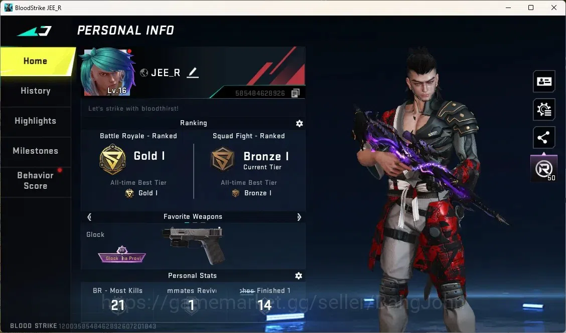 Blood Strike Accounts Others ASIA | 1 Eternal: Kala-Whisper | 2 Ultra Striker | 1 Limited Gun | 3 Legendary Guns | Check SS 1