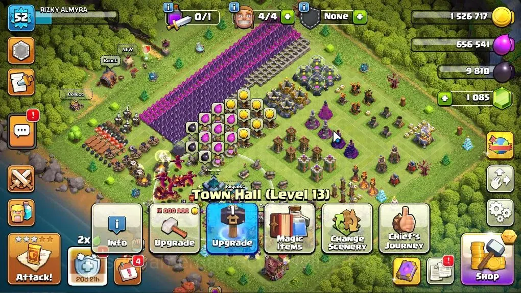 Clash of Clans Accounts High-End LV 52|TH 13-BH 6|HH 6|BK 34,AQ 34,GW 6,MP 13|BM 1|CN ON+1085 Gems|Protect OFF|Take 1