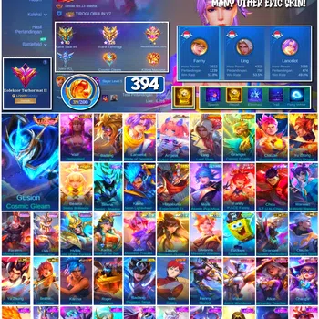 Mobile Legends: Bang Bang Accounts 🔥 #4074 🔥 💎 394 Skins 👑 Legend Gusion Cosmic Gleam ⚔️ Collector Valir Demonlord