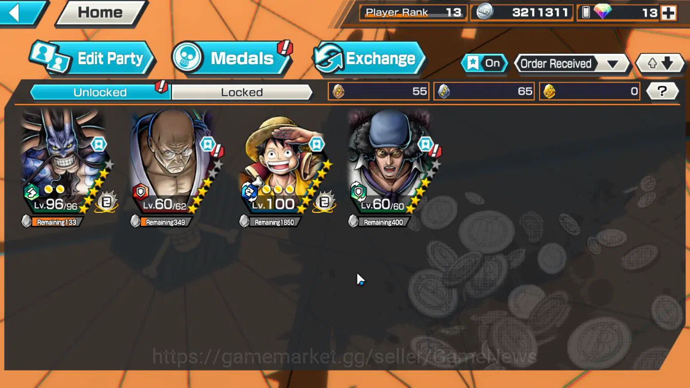 Global|4EX 1MAX|BM Onigashima Kaido,5Elder Nusjuro,MWD Monkey D.Luffy,Blackbeard Pirate Kuzan|Rank 13|Bandai|Check(OPBR2265) One Piece Bounty Rush Starter Global|4EX 1MAX|BM Onigashima Kaido,5Elder Nusjuro image 1