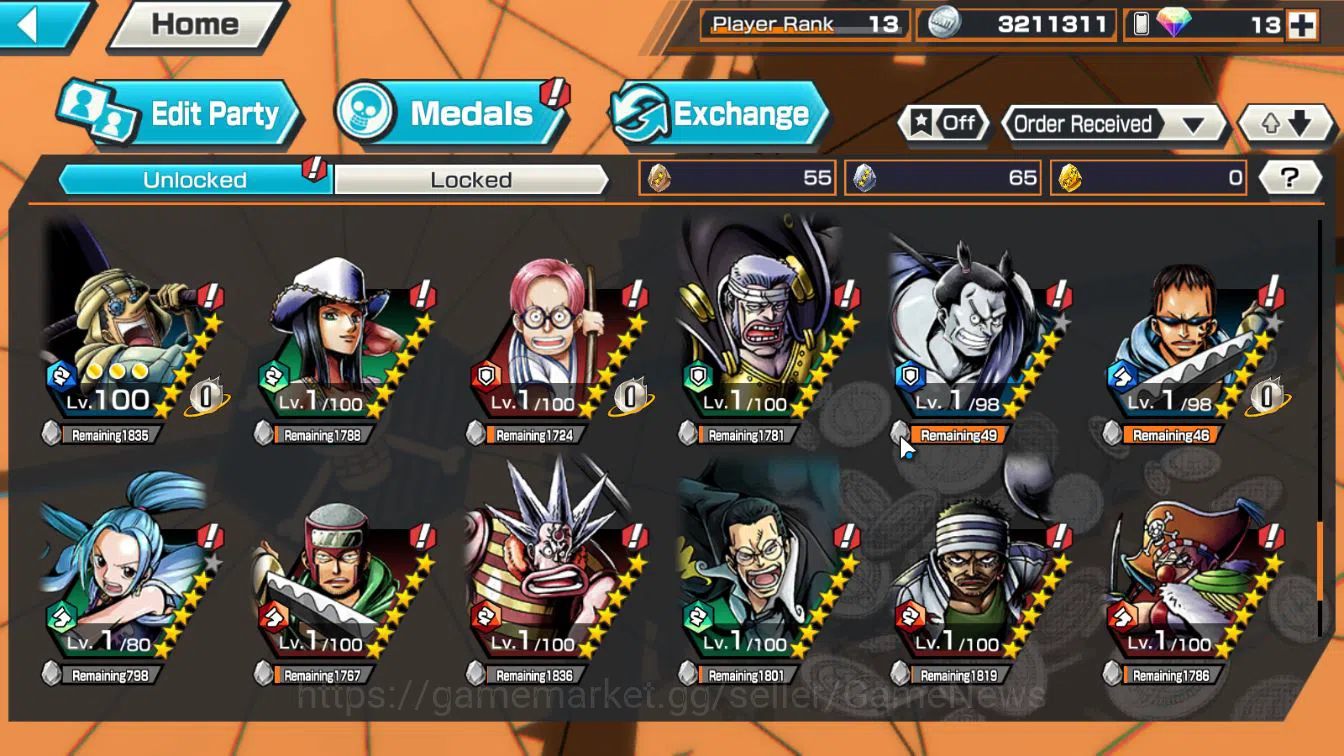 One Piece Bounty Rush Accounts Starter Global|4EX 1MAX|BM Onigashima Kaido,5Elder Nusjuro,MWD Monkey D.Luffy,Blackbeard 10