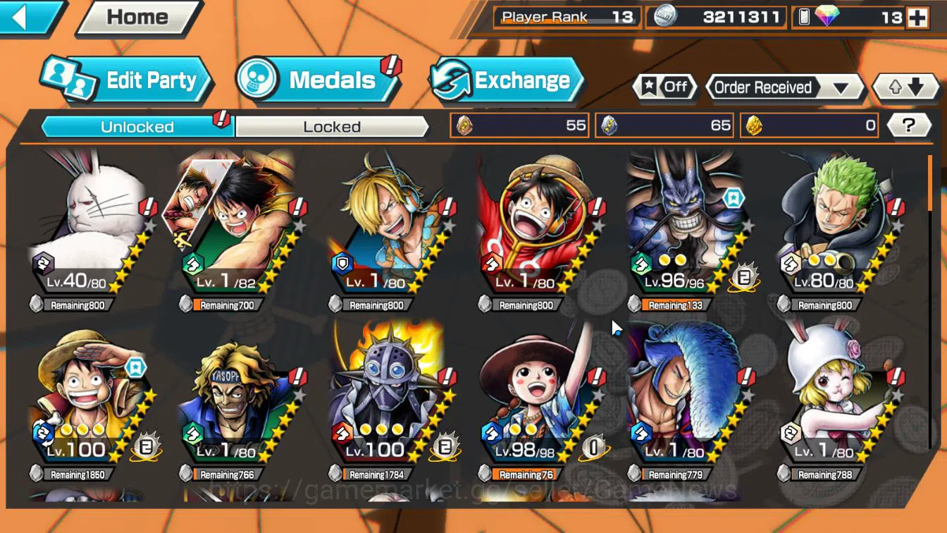 One Piece Bounty Rush Accounts Starter Global|4EX 1MAX|BM Onigashima Kaido,5Elder Nusjuro,MWD Monkey D.Luffy,Blackbeard 6