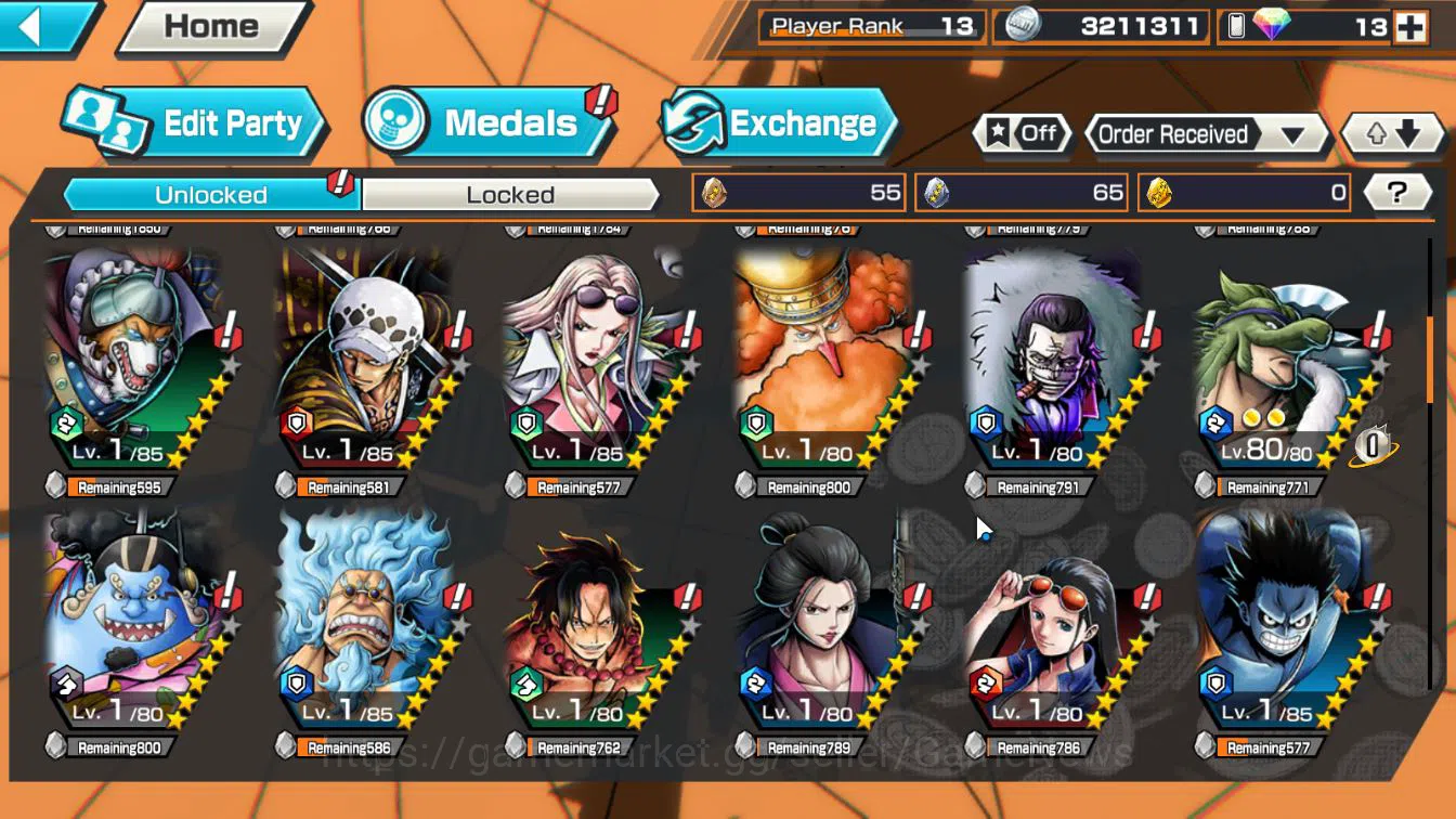 One Piece Bounty Rush Accounts Starter Global|4EX 1MAX|BM Onigashima Kaido,5Elder Nusjuro,MWD Monkey D.Luffy,Blackbeard 7