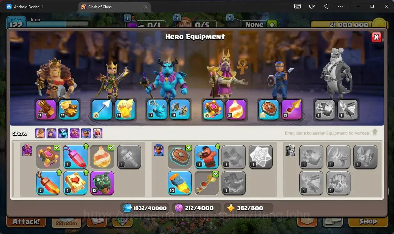 Clash of Clans Accounts High-End Global |TH14-BH6|LVL 122|HH8|BK85,AQ58,MP40,GW29,RC30|Skins 2 Legendary + 2 Gold|748 14