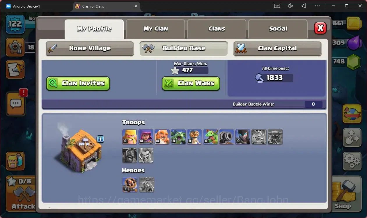Clash of Clans Accounts High-End Global |TH14-BH6|LVL 122|HH8|BK85,AQ58,MP40,GW29,RC30|Skins 2 Legendary + 2 Gold|748 20