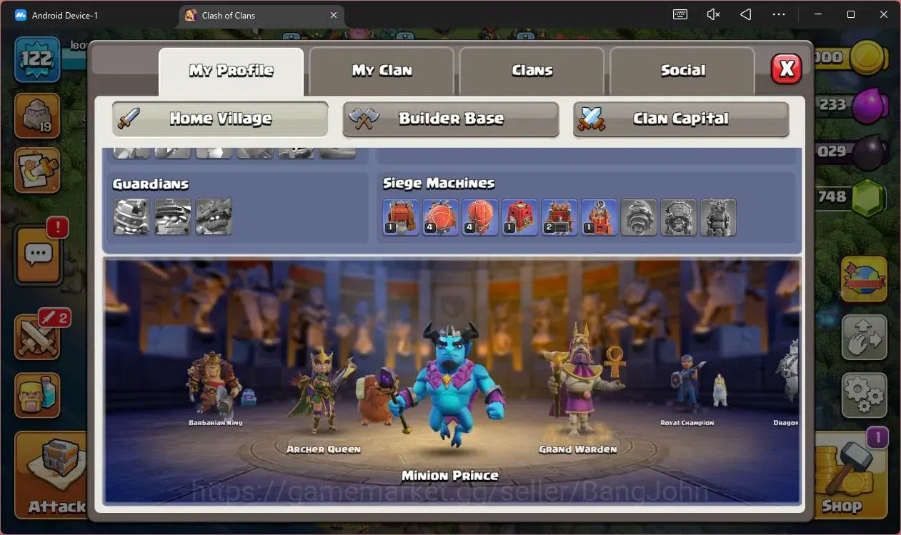 Clash of Clans Accounts High-End Global |TH14-BH6|LVL 122|HH8|BK85,AQ58,MP40,GW29,RC30|Skins 2 Legendary + 2 Gold|748 3