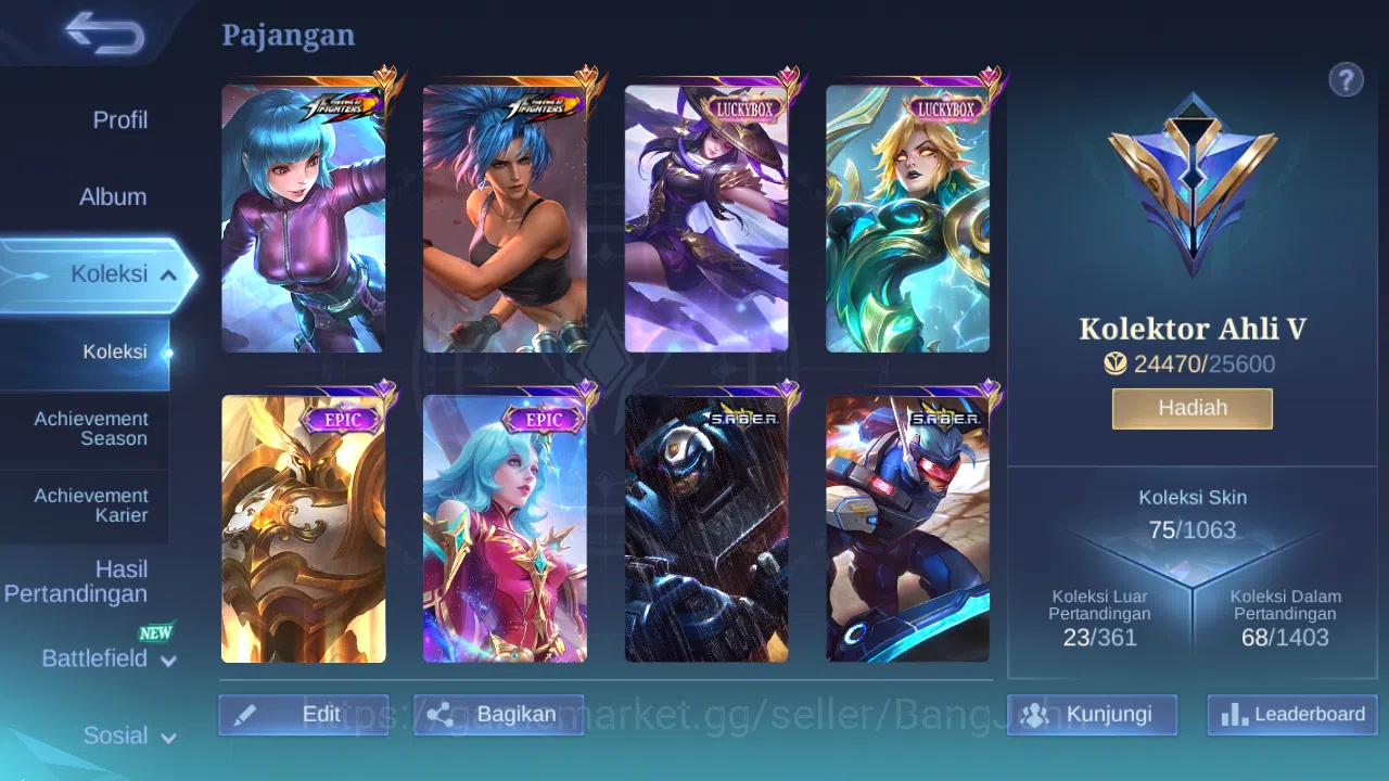 Mobile Legends: Bang Bang Accounts Hero 44 | skin 75 | kof aurora | kof karina | luck image 2