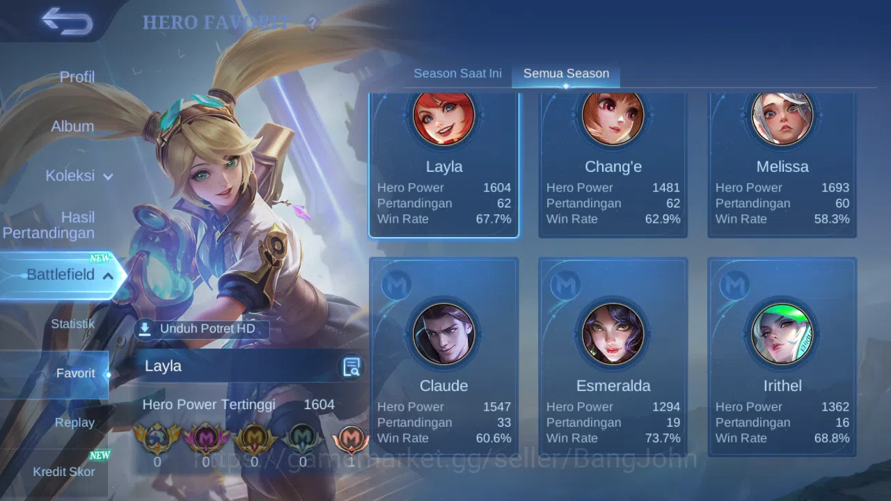 Mobile Legends: Bang Bang Accounts Hero 44 | skin 75 | kof aurora | kof karina | luck image 4