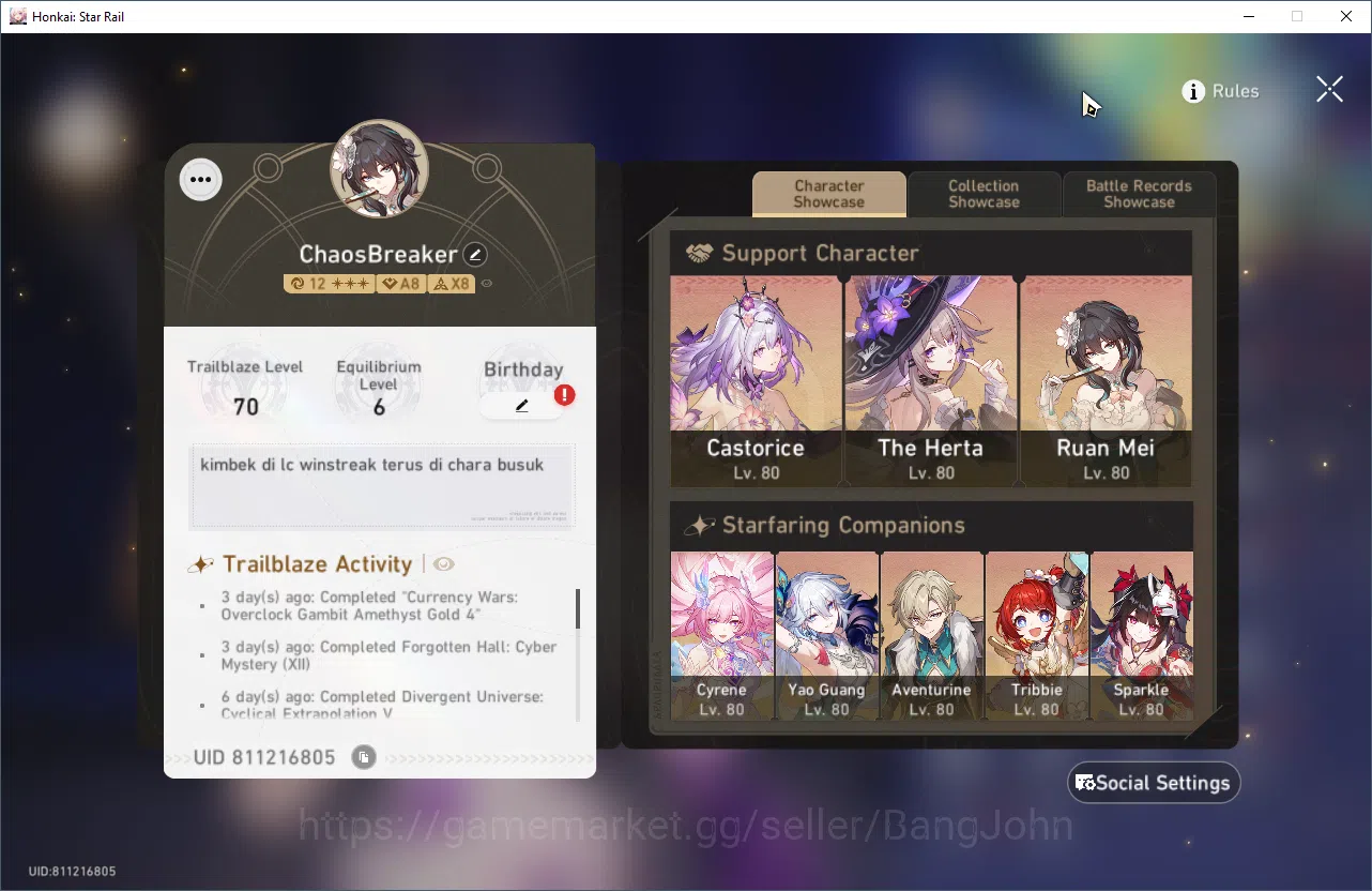 Honkai Star Rail Accounts ASIA | TL 70 | 29 Limit | Castorice E2S1, Hyacine, image 2