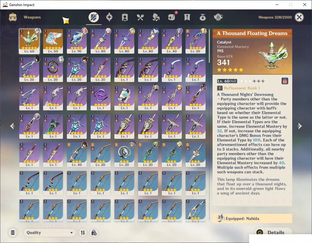 Genshin Impact Accounts Mid Game ASIA|AR 55|6limited+2(*5Weapon)|Xilonen+C1,Nahida+Sign,Furina,Kazuha,Varesa,Neuvil +Premium 5