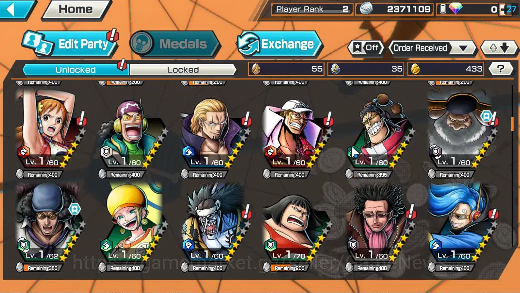 One Piece Bounty Rush Accounts Starter Global|5 EX|BP Kuzan,T5E St. Saturn,TFE Monkey D. Luffy,Raid Onigashima roronoa Zoro 6
