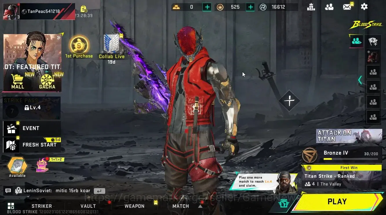 Blood Strike Accounts Collab Skin ASIA|ETERNAL QBZ95-Whisper Lv4|ULTRA Melee The iron|Collab OPM Saitama Parachute|Legendary 1