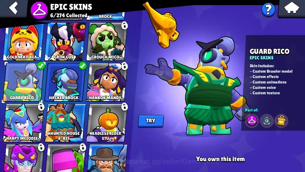 Brawl Stars Accounts 3588 Trophy|23 Brawler 3 Max (Rico,Gigi,Edgar)|1 Hyperc [SG Rico] 2 Legend [C Shely,T Nita] 2 Myth 18