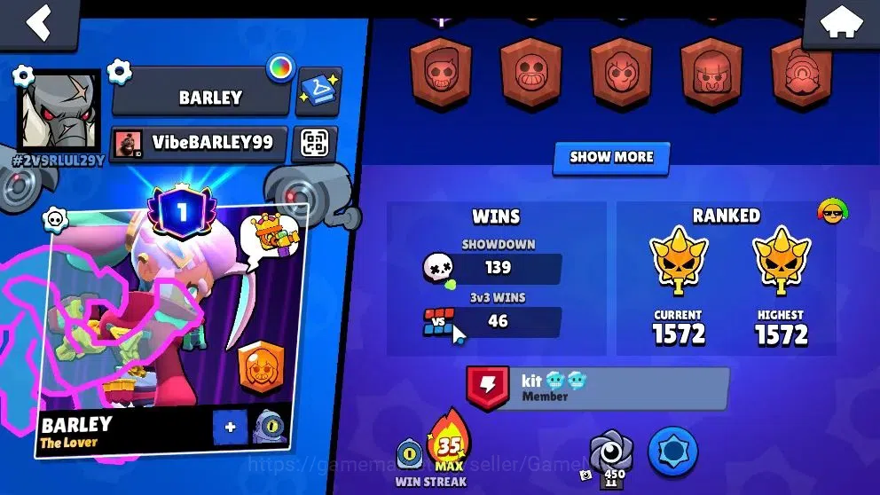 Brawl Stars Accounts 3588 Trophy|23 Brawler 3 Max (Rico,Gigi,Edgar)|1 Hyperc [SG Rico] 2 Legend [C Shely,T Nita] 2 Myth 3