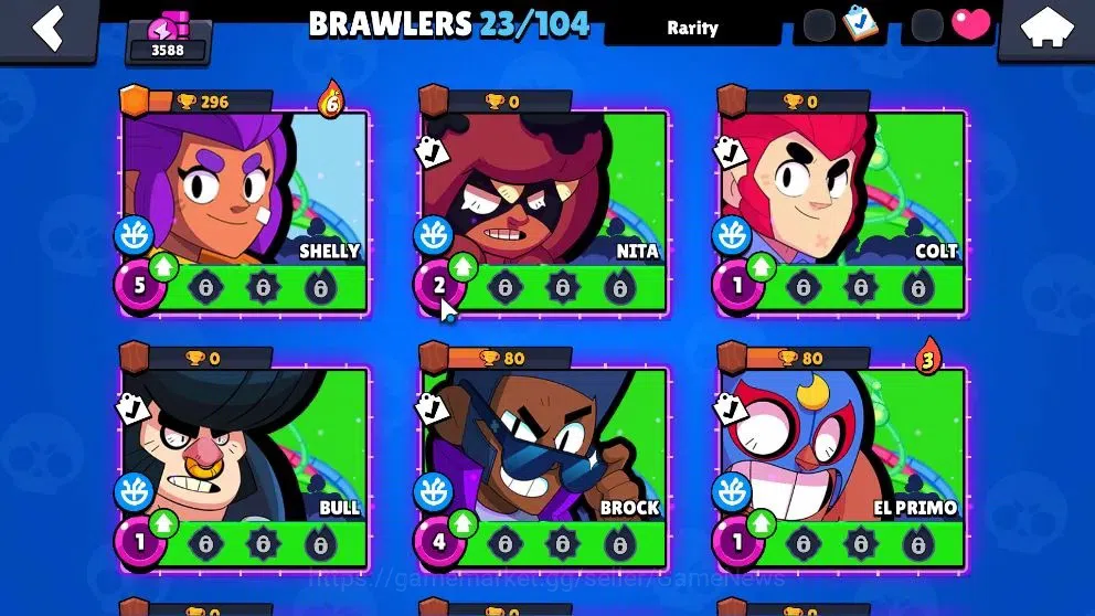 Brawl Stars Accounts 3588 Trophy|23 Brawler 3 Max (Rico,Gigi,Edgar)|1 Hyperc [SG Rico] 2 Legend [C Shely,T Nita] 2 Myth 8