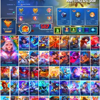 Mobile Legends: Bang Bang Collector #3874 587 Skins | Legend Lunox, Alucard & Gusion | image 1