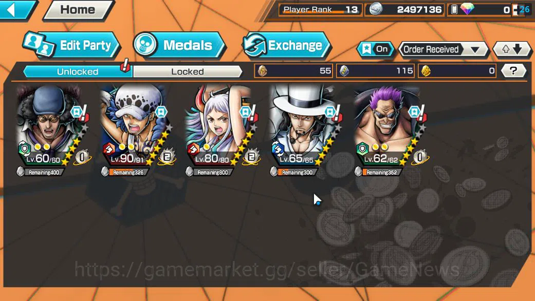 One Piece Bounty Rush Accounts Starter Global|6 EX| Awakened Rob Lucci,Black P Kuzan,Kaido'Son Yamato,WI Trafalgar Law ,FILM 4