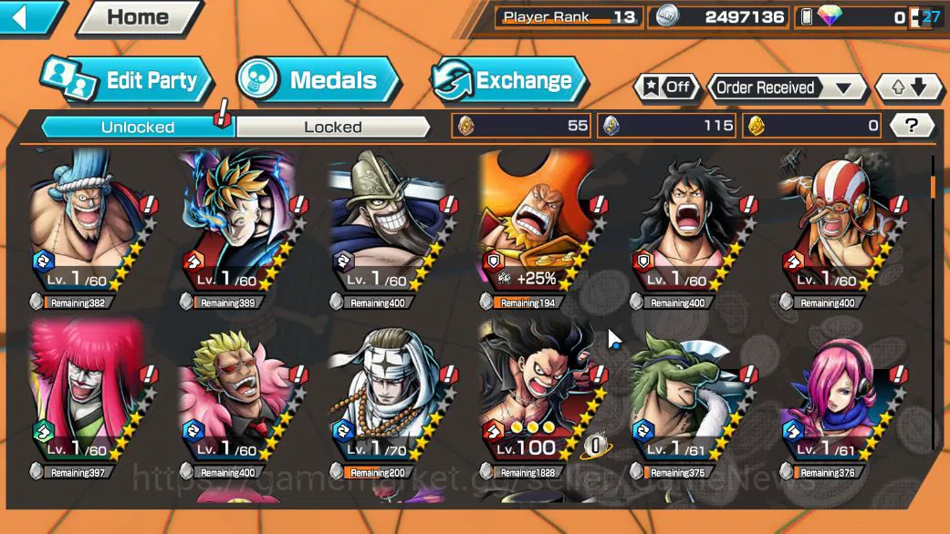 One Piece Bounty Rush Accounts Starter Global|6 EX| Awakened Rob Lucci,Black P Kuzan,Kaido'Son Yamato,WI Trafalgar Law ,FILM 6