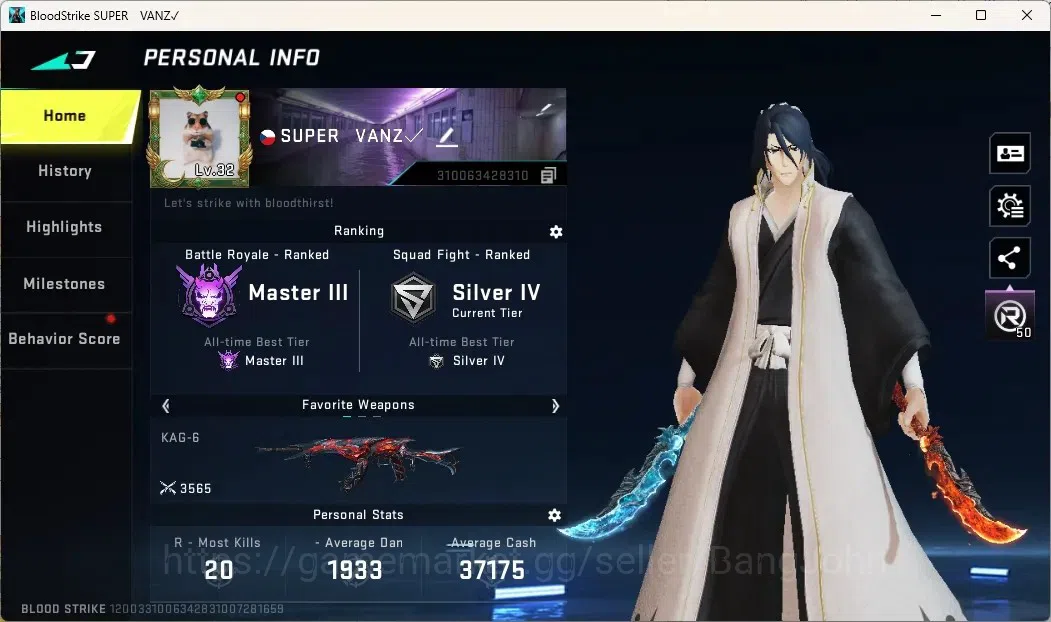 Blood Strike Accounts Others ASIA | 1 Ultra Melee: Dual Blades-Frozen Rebirth|1 Bleach Striker|1 OPM Vehicle|6 Ultra 1