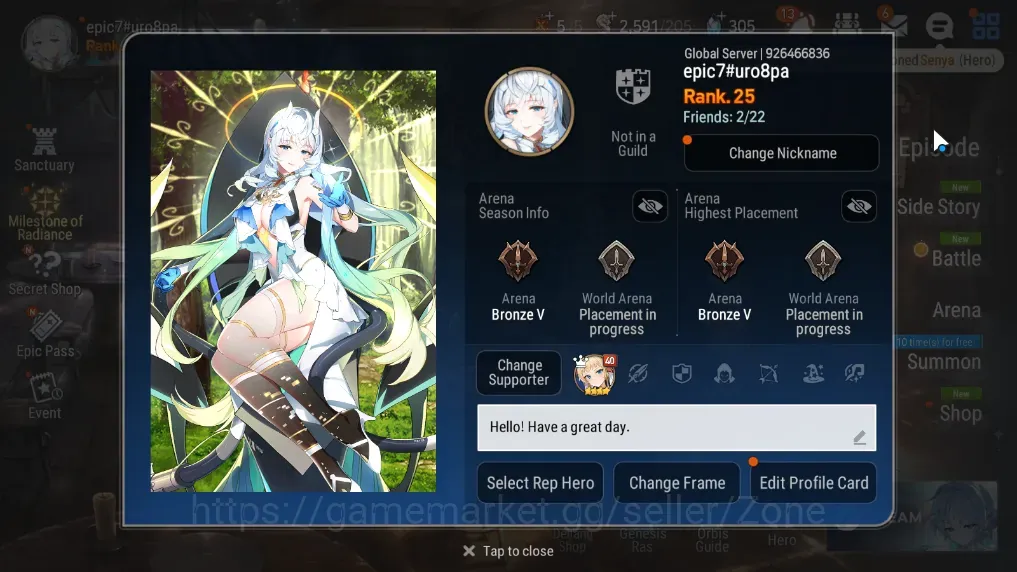 Epic Seven Accounts Starter Global Unverif|Starter|6ML(Zio,Belian,Notos,LCBellona,MA Ken Etc.)|PoH+Bless ON|SS 1.2K|Abyss 1