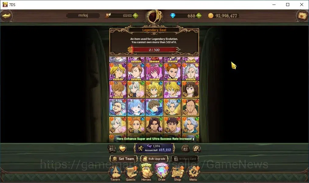 The Seven Deadly Sins: Grand Cross Accounts Others Global|441K CC|688 DM|1 LR+1 UR,Collab Re:Zero| Elizabeth,Demon King 5