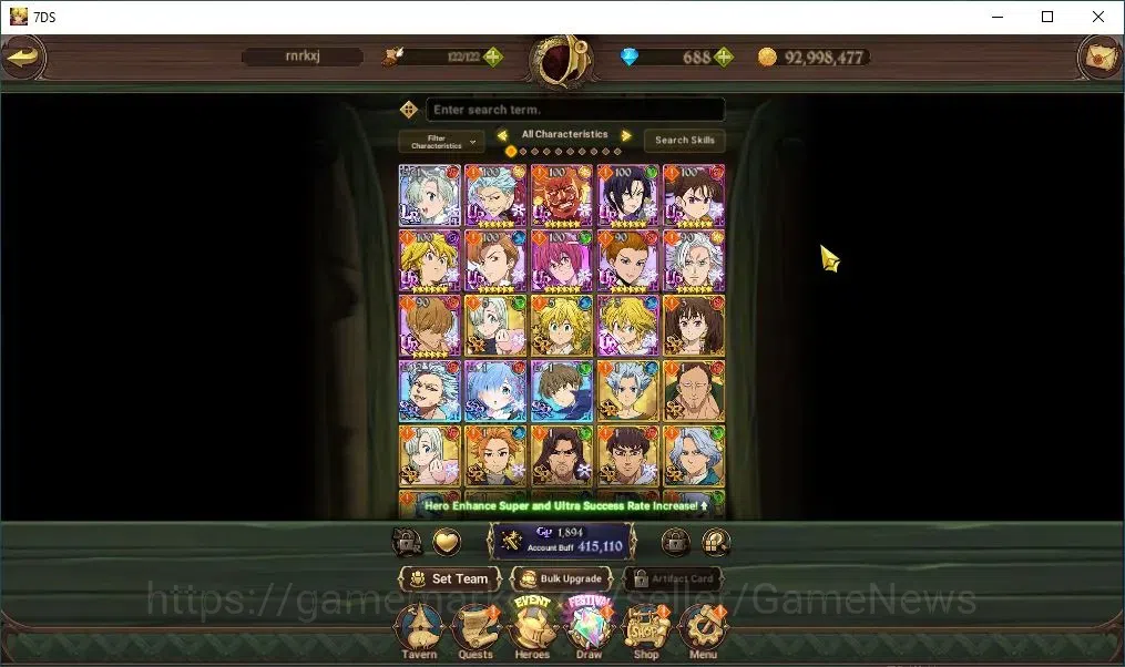 The Seven Deadly Sins: Grand Cross Accounts Others Global|441K CC|688 DM|1 LR+1 UR,Collab Re:Zero| Elizabeth,Demon King 6