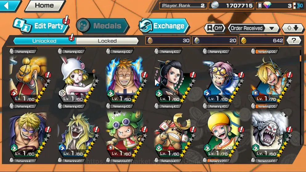 One Piece Bounty Rush Accounts Starter Global| Starter |2 NEW EX (The Wings Zoro & Sanji,Awakened Form Rob Lucci) GF 642 7