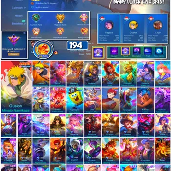 Mobile Legends: Bang Bang Accounts Collector #3889 | 194 Skins | Collector Badang & Natalia | Minato | Naruto | Kinsin