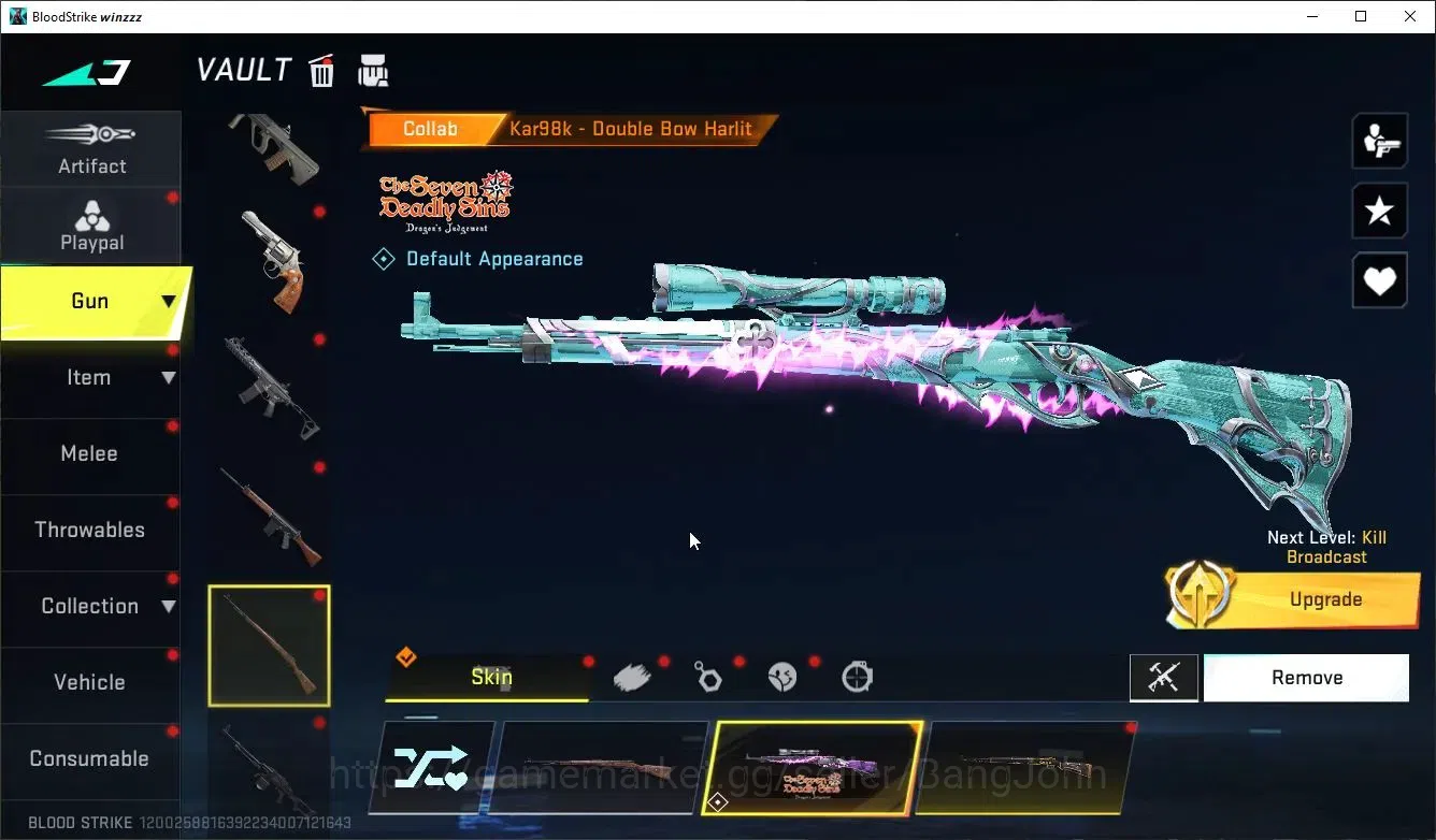 Blood Strike Accounts Collab Skin ASIA |Melee Katana-Ronin|2 Collab: Kar98k,OBZ95 (7DS)|2 Limited|2 Ultra|9 Legendary Gun|2 17