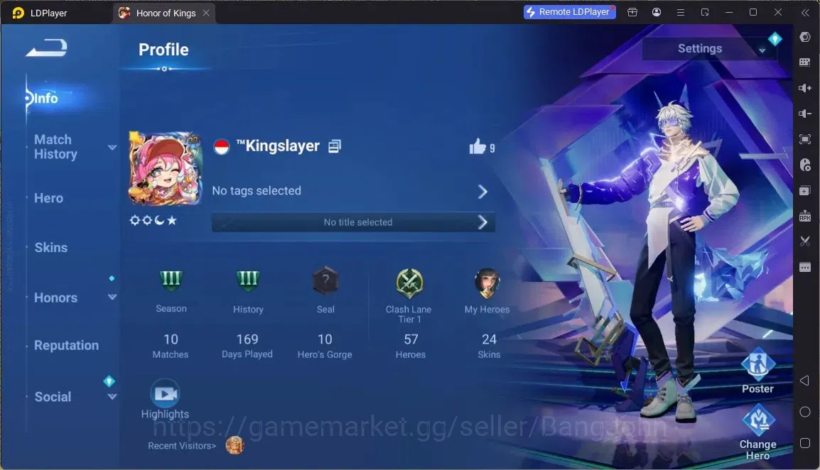 Honor of Kings Accounts Rare Skin Global | 57H 24S |Legend Luna|Legend Arthur|Epic Arthur,Nezha,Shouye|AOT Heino|5 1