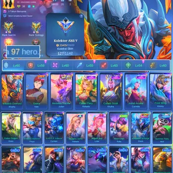 Mobile Legends: Bang Bang Accounts Smurf HERO 97 SKIN 127 | EMBLEM GOOD| COLECTOR KHUFRA | VALE GARA| EPIC KHUFRA | HERO