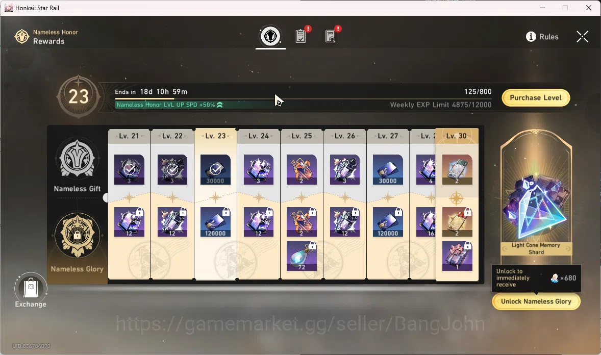 Honkai Star Rail Accounts ASIA | TL 50 | 9 Limit | 1 Golden Ticket Phainon image 8