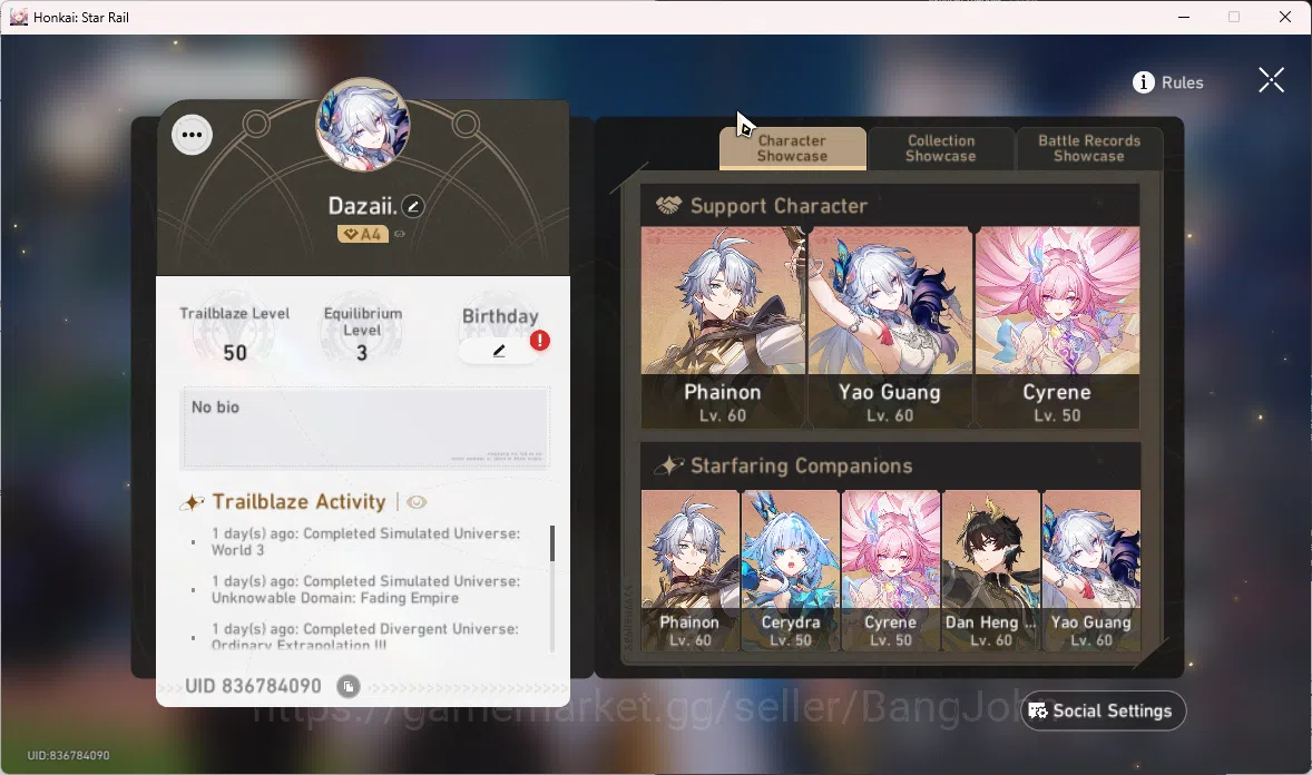 Honkai Star Rail Accounts ASIA | TL 50 | 9 Limit | 1 Golden Ticket Phainon image 9