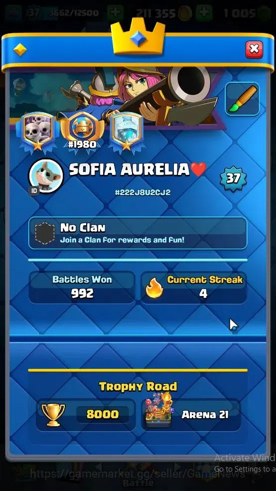 Clash Royale Accounts Lv 37|Trophy 8000|KTL 12|Card 121|8 EVO 4 Champ 21 image 3