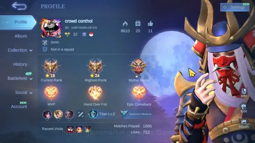 Mobile Legends: Bang Bang Accounts Hero 75|Skin 83|LightBorn Harith,Spongebob Cyclops image 2