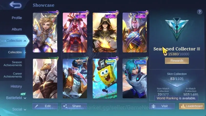 Mobile Legends: Bang Bang Accounts Hero 75|Skin 83|LightBorn Harith,Spongebob Cyclops image 3