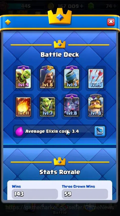Clash Royale Accounts Lv 445|Trophy 3286|KTL 9|Card 55/121|1 Hero,6 EVO  image 6