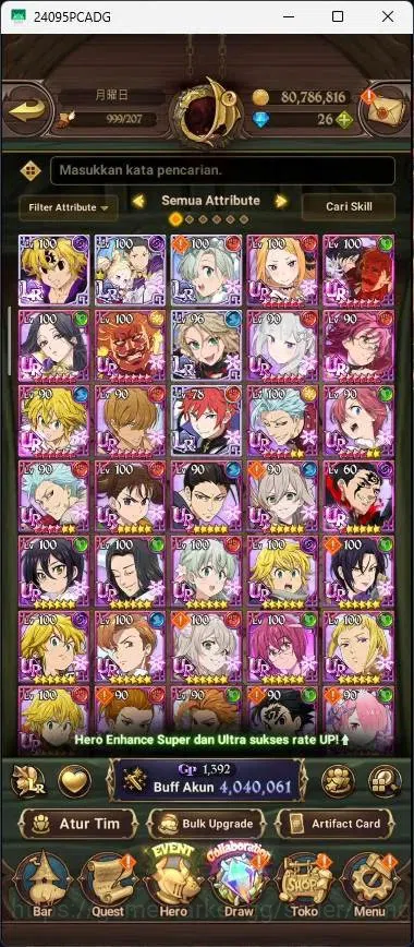 The Seven Deadly Sins: Grand Cross Accounts Endgame ASIA | 4.04M CC |5 LR|6 UR|LR Mesis 1/6|UR Menor 3/6,DKM 1/6|Collab 4