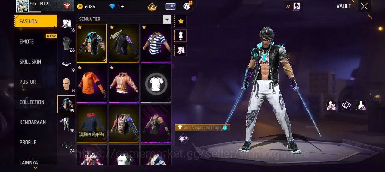 Free Fire Accounts Indonesia | EVOGUN FAMAS LVL 2 SG MAMBAH VAULT 39 EMOTE 15 KATANA LOBY 1 TAS 11 WEAPON 55 | W159 2