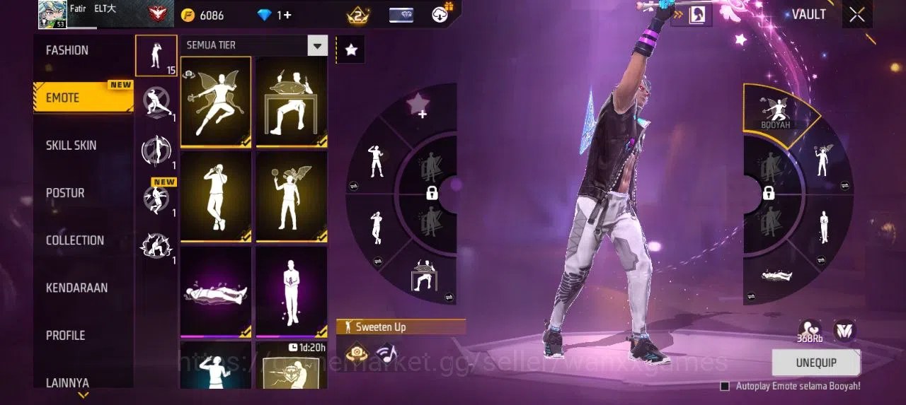 Free Fire Accounts Indonesia | EVOGUN FAMAS LVL 2 SG MAMBAH VAULT 39 EMOTE 15 KATANA LOBY 1 TAS 11 WEAPON 55 | W159 4