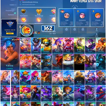 Mobile Legends: Bang Bang Accounts #4661 162 Skins | Karina Leona (KOF) | Badang Pegasus Seiya (SAINT SEIYA) | Freya Raven