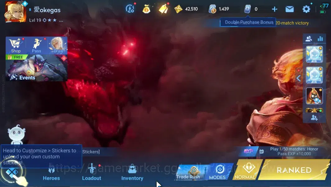 Honor of Kings Accounts Hero 35 Skin 22|Accaount with Legend Skin(De Renji image 1