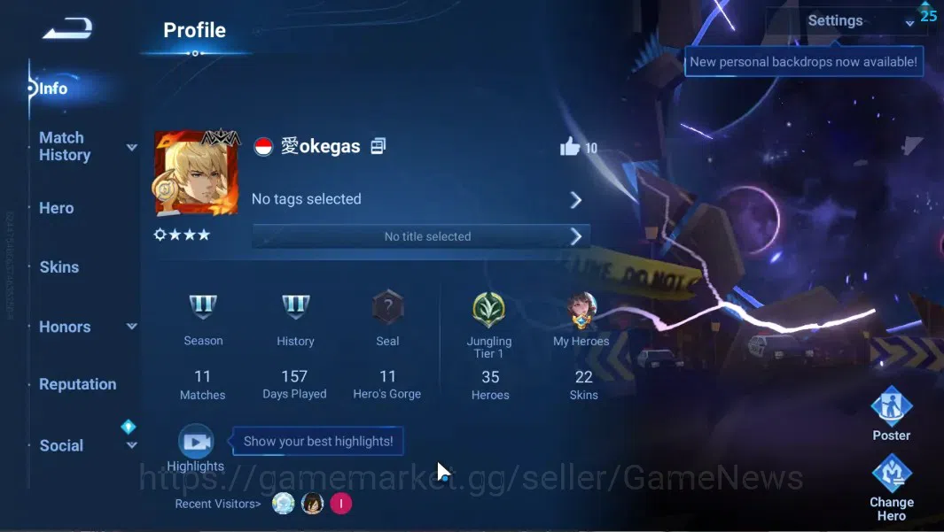 Honor of Kings Accounts Hero 35 Skin 22|Accaount with Legend Skin(De Renji image 2