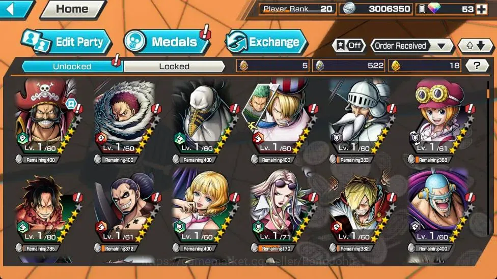One Piece Bounty Rush Accounts Global|EX 4|PR 20|Gol D. Roger Lv.1/60,Monkey D.Ga image 5