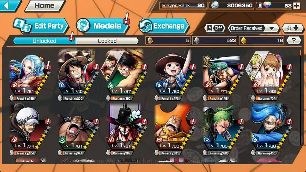 One Piece Bounty Rush Accounts Global|EX 4|PR 20|Gol D. Roger Lv.1/60,Monkey D.Ga image 6