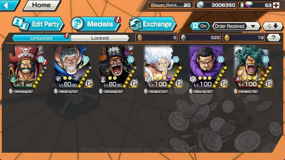One Piece Bounty Rush Accounts Global|EX 4|PR 20|Gol D. Roger Lv.1/60,Monkey D.Ga image 7